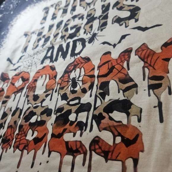 Thick Thighs and Spooky Vibes' Graphic Tee - Navy & White - Picture 2 of 5